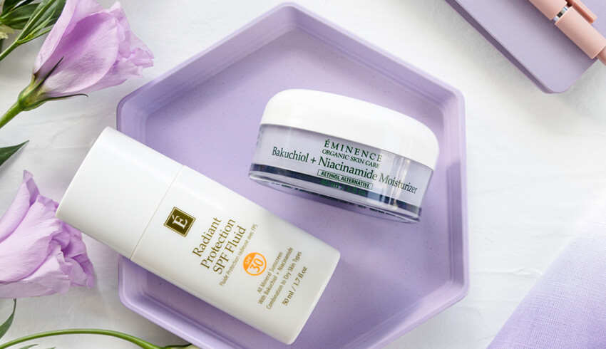 radiant protection spf fluid and bakuchiol and niacimaide moisturizer